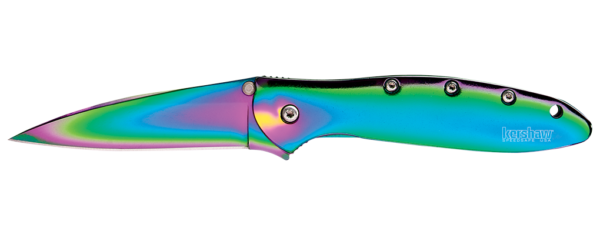 The Rainbow Leek’s amazing multi-colored finish compliments the sleek design by Ken Onion. Its razor-sharp blade of high-performance Sandvik 14C28N means it can take care of a full range of cutting tasks. The Rainbow Leek features the SpeedSafe ambidextrous assisted opening system for easy one-handed open. Whether you’re left-handed or right-handed, just pull back on the blade protrusion or push outward on the thumbstud and the Rainbow Leek’s blade is ready. The Rainbow Leek’s handle is pure stainless steel and it offers a super-secure frame lock, as well as a Tip-Lock slider, which locks the blade closed when folded, for additional safety.